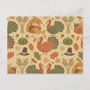 Vintage Thanksgiving Pattern  Holiday Postcard