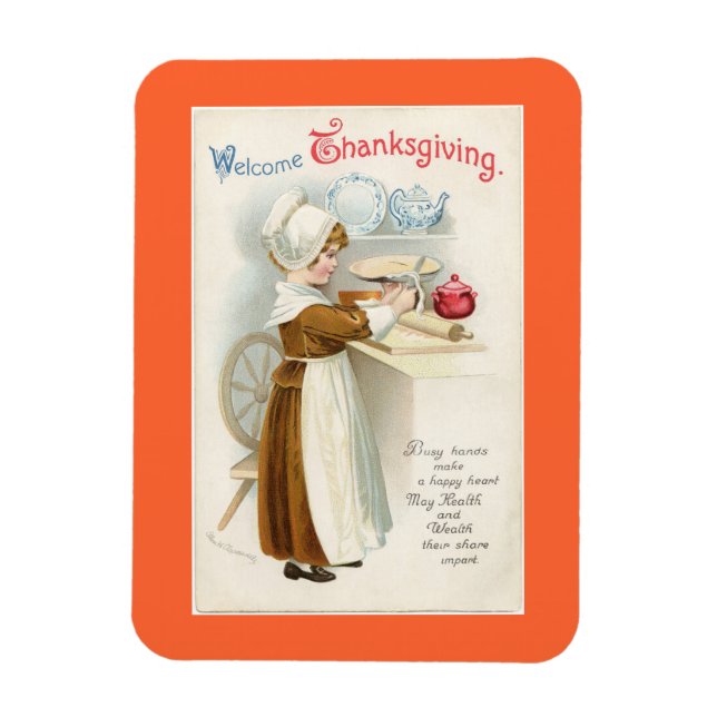 Vintage Thanksgiving Pilgrim Cook Magnet (Vertical)