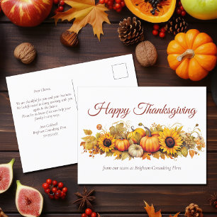 Vintage Thanksgiving Pumpkins Custom Company Holiday Postcard