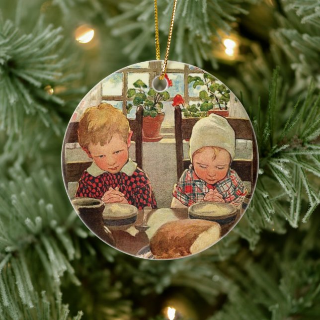 Vintage Thanksgiving, Thankful Children Ceramic Ornament (Tree)
