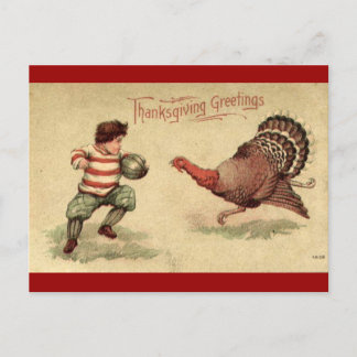 Vintage Thanksgiving Turkey and Boy Postcard
