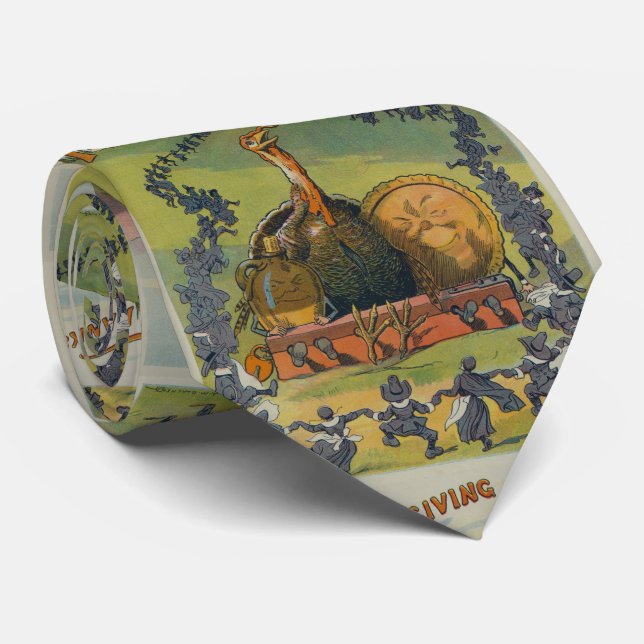 Vintage Thanksgiving Turkey and Feast Celebration Tie (Rolled)