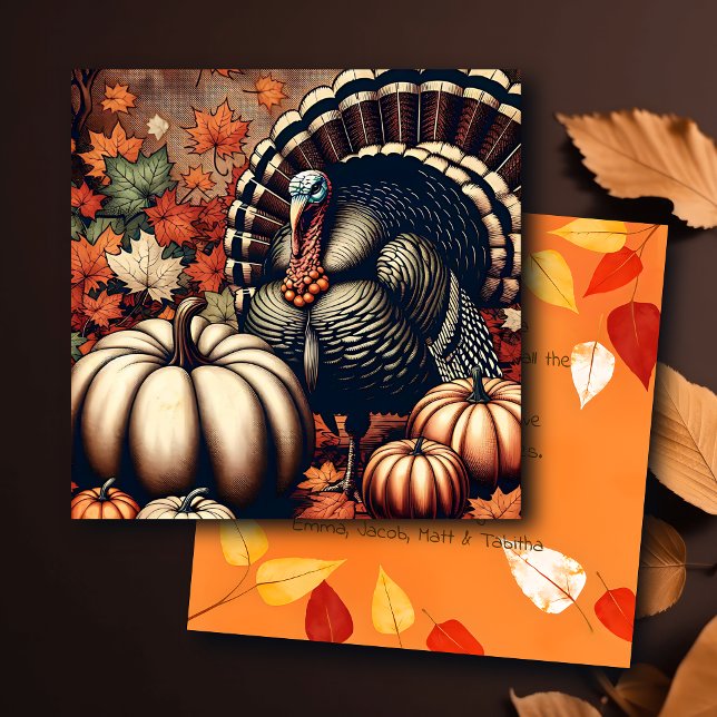 Vintage Thanksgiving Turkey and Pumpkins Card (Creator Uploaded)