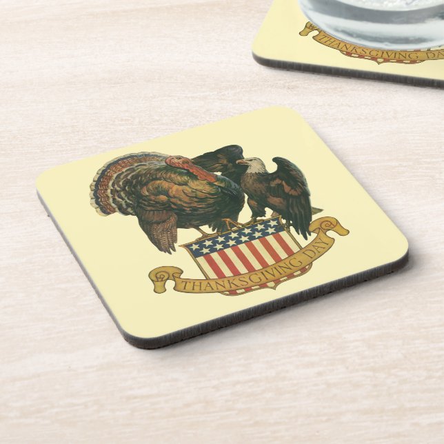 Vintage Thanksgiving Turkey, Eagle, American Flag Coaster (Left Side)
