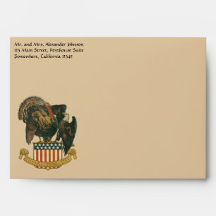 Vintage Thanksgiving Turkey, Eagle, American Flag Envelopes