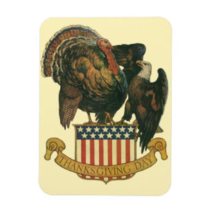Vintage Thanksgiving Turkey, Eagle, American Flag Magnet