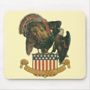 Vintage Thanksgiving Turkey, Eagle, American Flag Mouse Pad