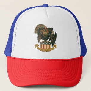 Vintage Thanksgiving Turkey, Eagle, American Flag Trucker Hat