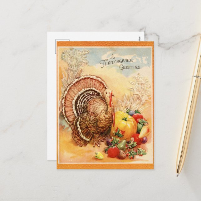 Vintage Thanksgiving turkey  Holiday Postcard (Front/Back In Situ)