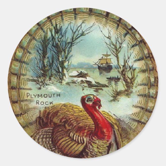 Vintage Thanksgiving Turkey Large Sticker (Front)