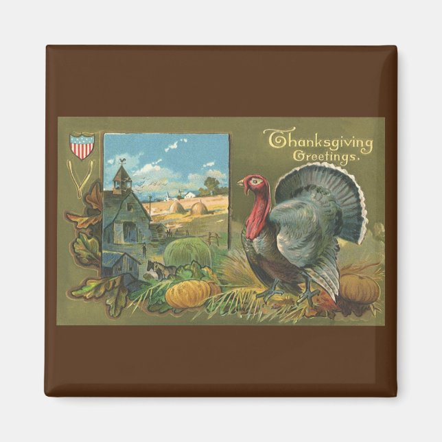Vintage Thanksgiving, Turkey on the Farm Magnet (Front)