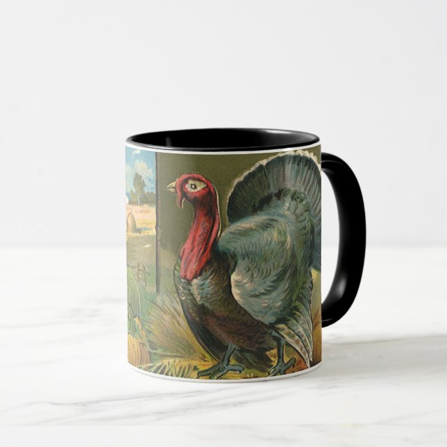 Vintage Thanksgiving, Turkey on the Farm Mug (Front Right)