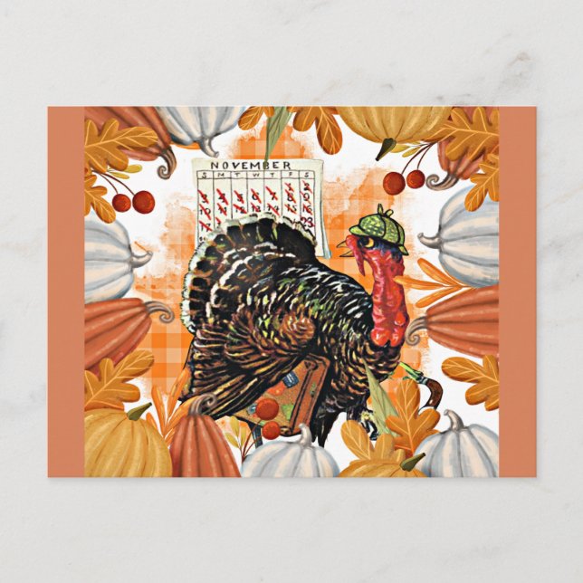 Vintage Thanksgiving, Turkey on the Run, Postcard (Front)