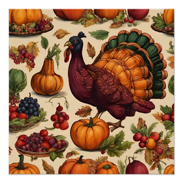 Vintage Thanksgiving Turkey  Poster (Front)