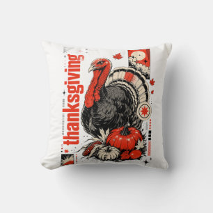 Vintage Thanksgiving Turkey & Pumpkin Pillow