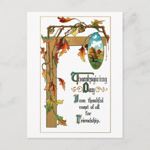 Vintage Thanksgiving Verse and Fall Foliage Holiday Postcard