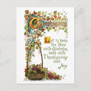 Vintage Thanksgiving Verse and Fall Foliage Holiday Postcard