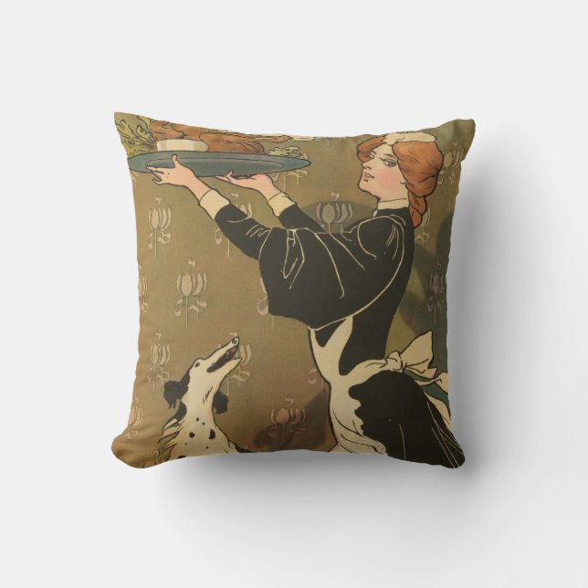 Vintage Thanksgiving Victorian Turkey Throw Pillow (Front)