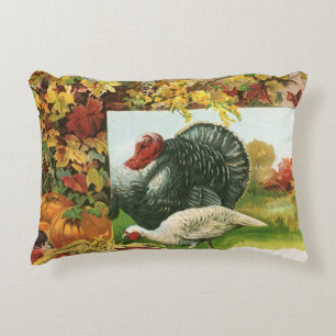 Vintage Thanksgiving, Wild Turkeys Autumn Colours Accent Pillow