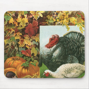 Vintage Thanksgiving, Wild Turkeys Autumn Colours Mouse Pad