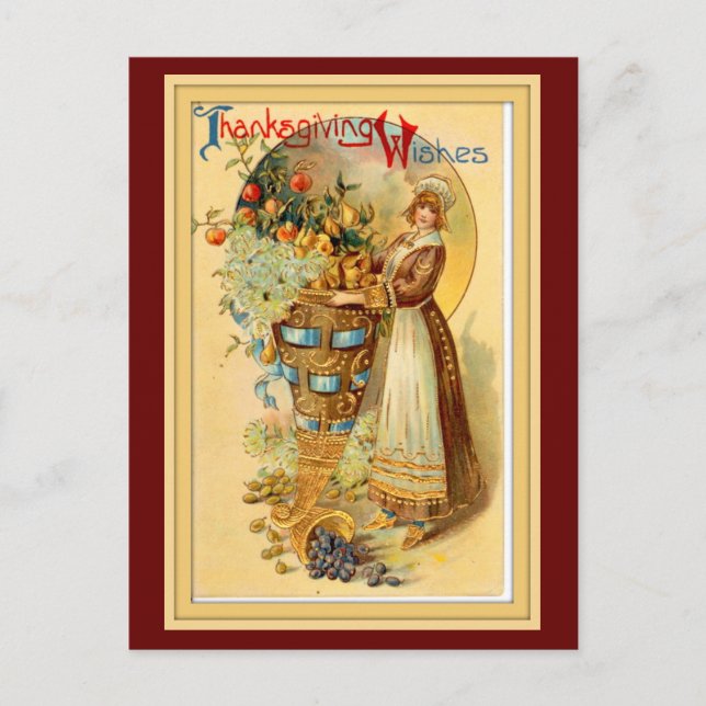 Vintage Thanksgiving Wishes  Holiday Postcard (Front)