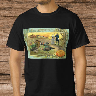 Vintage Thanksgiving with Turkeys and Pilgrims T-Shirt