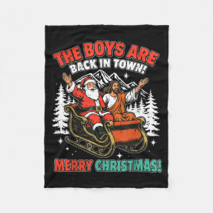 Vintage The Boys Are Back In Town Christmas Santa Fleece Blanket