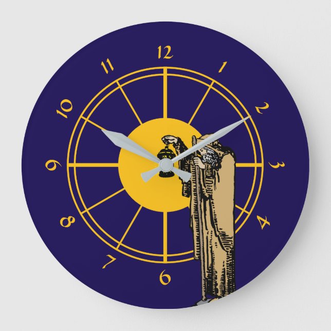 Vintage "The Hermit" Tarot Card Template Large Clock (Front)