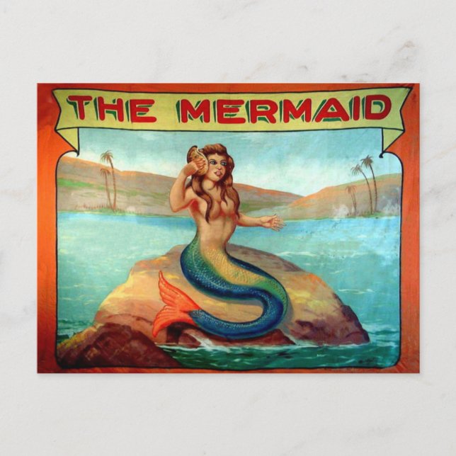 Vintage The Mermaid Circus Show Banner Postcard (Front)