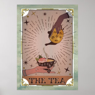 Vintage The Tea Tarot Witchy Kettle & Teacup Card Poster