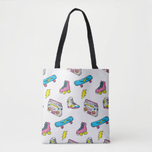 Vintage theme background with sneakers radio skate tote bag