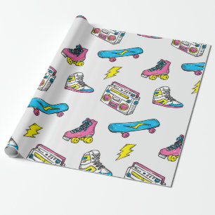 Vintage theme background with sneakers radio skate wrapping paper