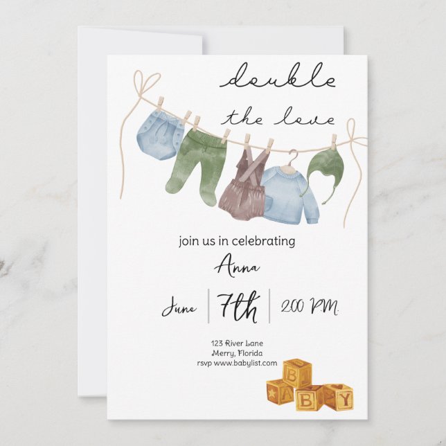 Vintage theme twin boys baby shower invitation (Front)