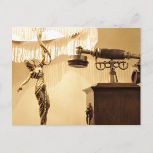 Vintage theme with antique lampshade and retro tel postcard