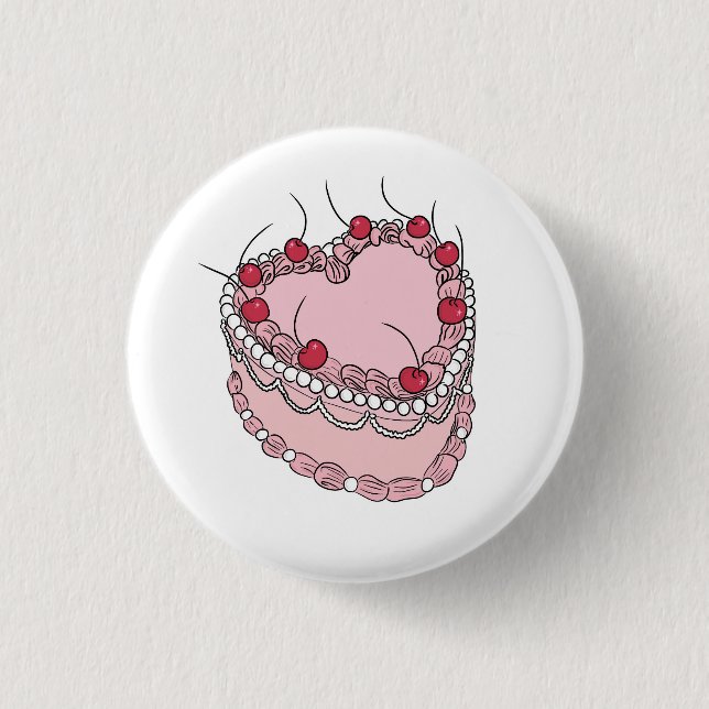 Vintage themed heart cake 1 inch round button (Front)