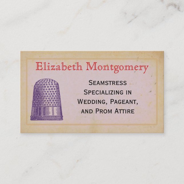 Vintage Thimble Seamstress Tailor Business Cards (Front)
