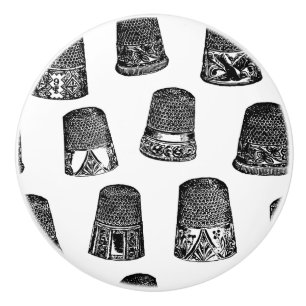 Vintage Thimbles Sewing Themed CUSTOM BG COLOR Ceramic Knob