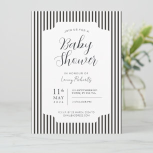 Vintage Thin Black and White Vertical Stripe Invitation