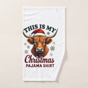 Vintage This Is My Christmas Pajama Shirt Highland Hand Towel