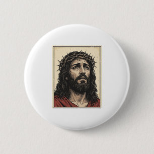 Vintage Thorn Crown Religious Portrait Vector Art_ 2 Inch Round Button