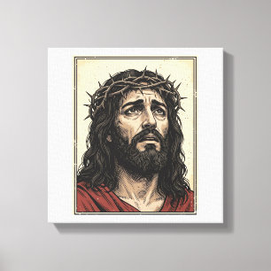Vintage Thorn Crown Religious Portrait Vector Art_ Canvas Print