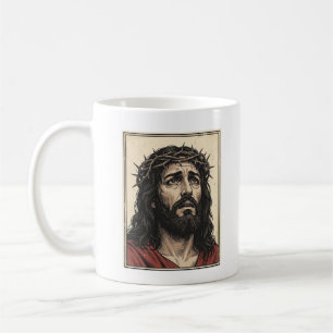 Vintage Thorn Crown Religious Portrait Vector Art_ Coffee Mug