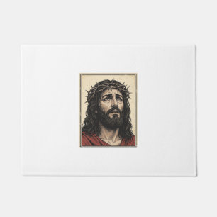 Vintage Thorn Crown Religious Portrait Vector Art_ Doormat