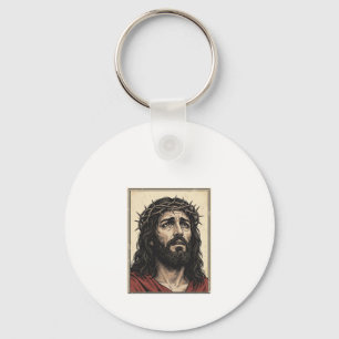 Vintage Thorn Crown Religious Portrait Vector Art_ Keychain