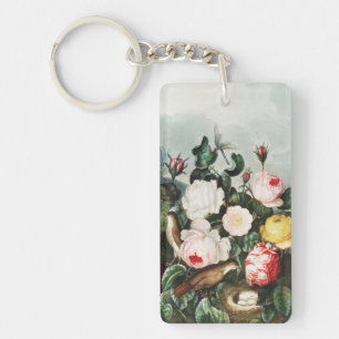 Vintage Thornton Roses Bird Nest Art Keychain