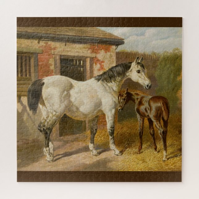 Vintage Thoroughbred Mare and Foal Jigsaw Puzzle (Horizontal)