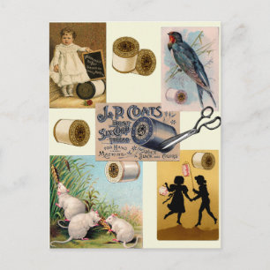 Vintage Thread Sewing Collage Postcard