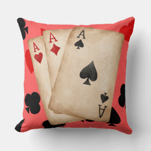 Vintage Three Aces Playing Cards Casino Graphic Throw Pillow