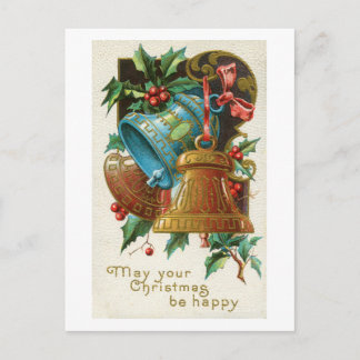 Vintage Three Bells With Holly Postcard