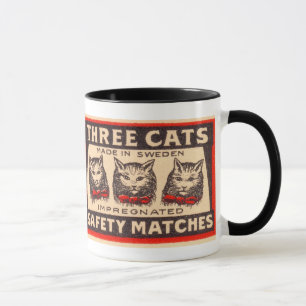 Vintage Three Cats Safety Matches Mug